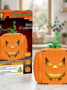 Brickc Brickcraft Brick O’-Lantern Building Kit, 233 Pieces | Halloween Pumpkin